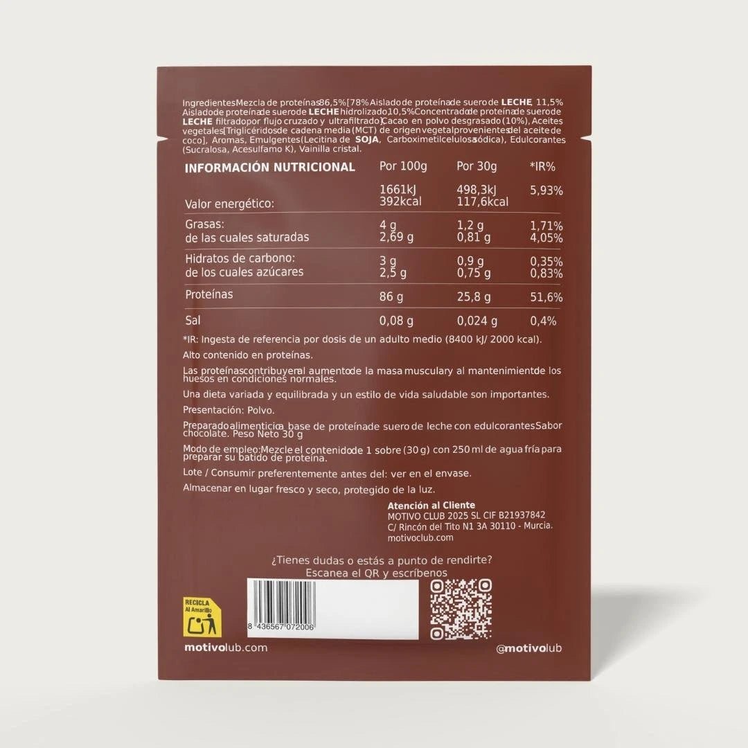 Proteína Isolate 90% | 30 Sobres Monodosis - Alta Pureza Sin Azúcar - motivoclub Suplementos Deportivos de motivoclub | Motivo Club